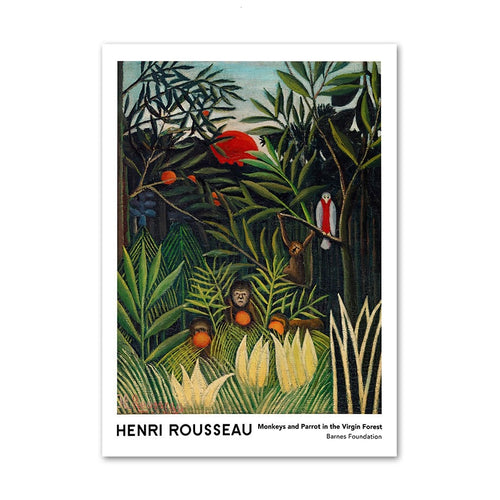 Henri Rousseau | Exotic Forest Jungle | Monkeys and Parrot in the Virgin Forest