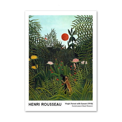 Henri Rousseau | Exotic Forest Jungle | Virgin Forest with Sunset