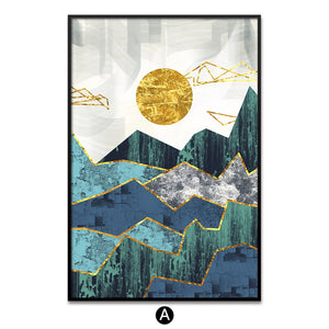 Geometric Mountain Golden Sun