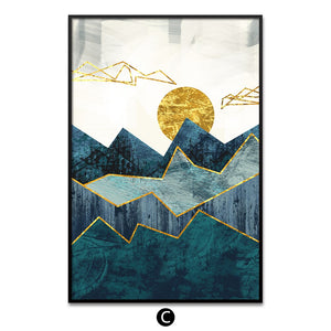 Geometric Mountain Golden Sun