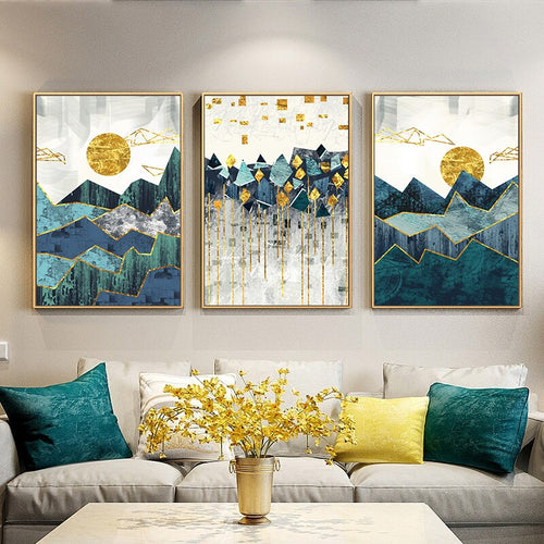 Geometric Mountain Golden Sun