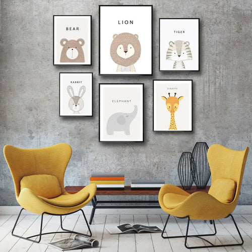 Cartoon Bear Lion Tiger Rabbit Giraffe